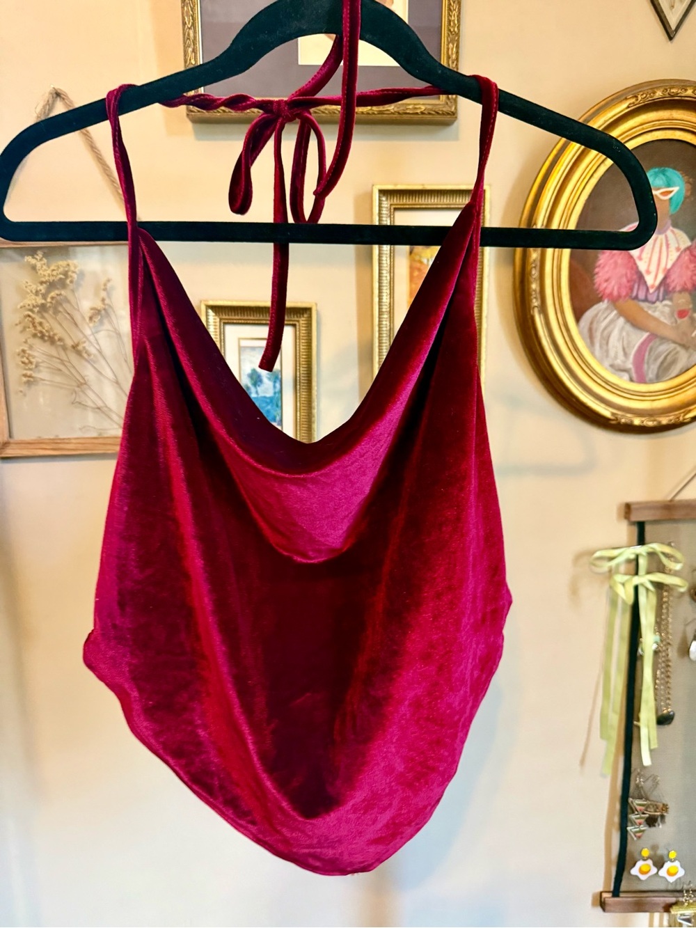 Velvet Cowl Neck Halter Top in Deep Wine